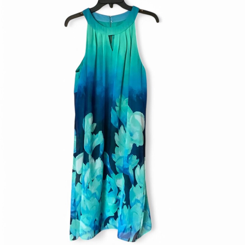 Dress Barn Teal to Navy Floral Ombre Midi Dress